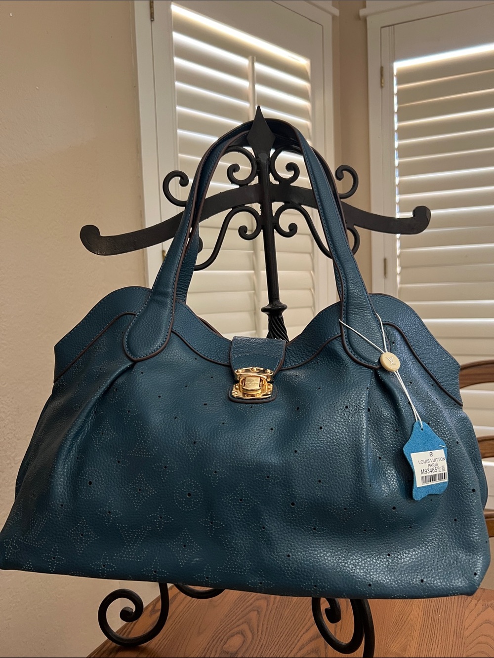 Louis Vuitton Dark Teal Leather Tote with Gold Hardware.Please read!!!